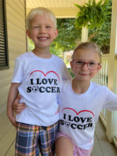 Load image into Gallery viewer, Youth I love Soccer Shirts.
